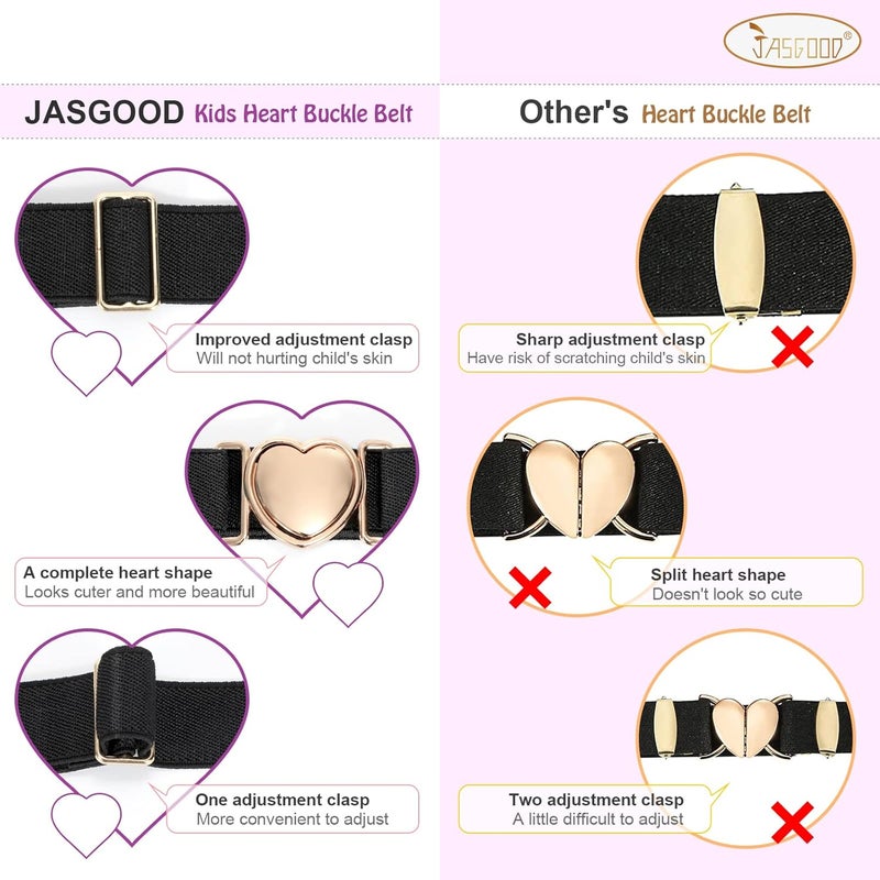 Jas. Good Elastic Belts for Toddler Kids Adjustable Boys Girls Teens Stretch Belts with Heart Buckle for Back to School - Image 3